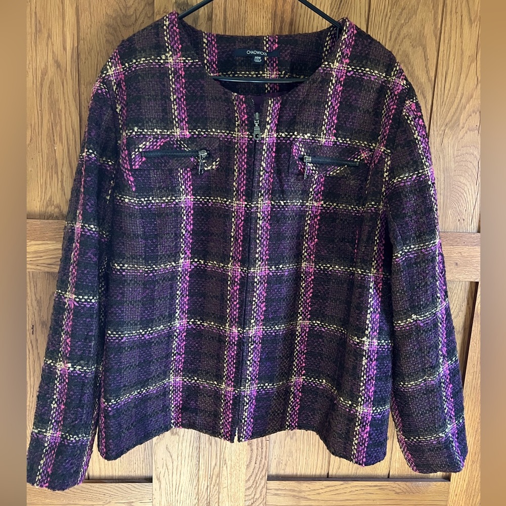 NWOT Zip Two Pocket Purple Plaid Jacket 20W